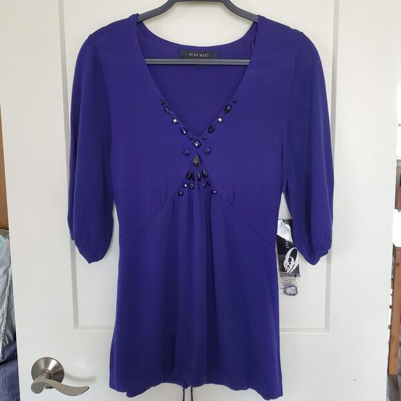 Nine West - Women's sweater top 3/4 Sleeves with jeweled Size M Amethyst - Picture 6 of 9